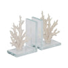 Coral Branch Bookend on Clear Glass Base Set of 2 | White Polyresin