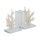 Coral Branch Bookend on Clear Glass Base Set of 2 | White Polyresin