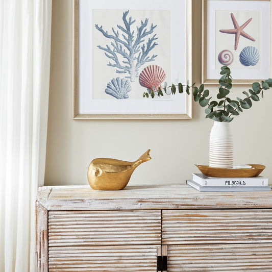 8" Whale Tabletop Decor Sculpture | Ocean Theme | Metallic Gold Polyresin