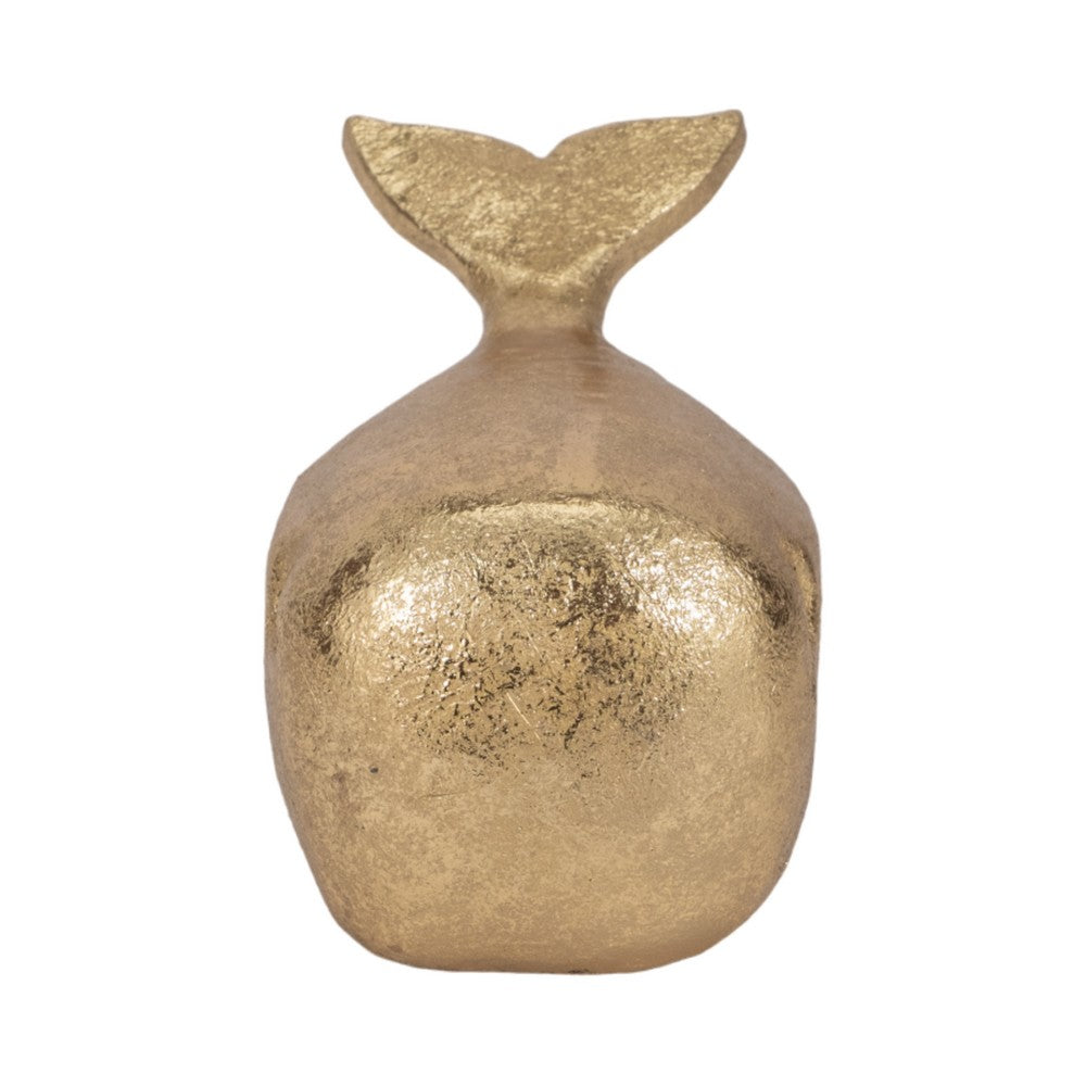 8" Whale Tabletop Decor Sculpture | Ocean Theme | Metallic Gold Polyresin