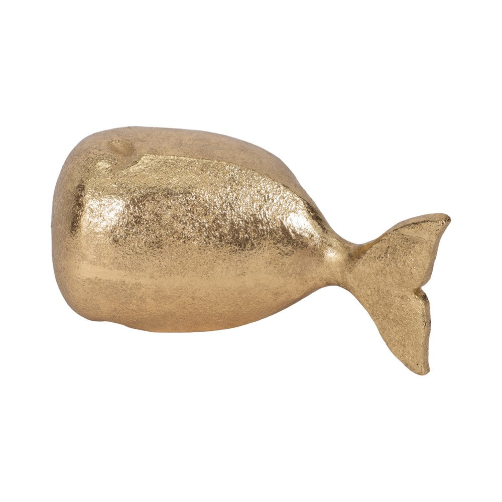 8" Whale Tabletop Decor Sculpture | Ocean Theme | Metallic Gold Polyresin