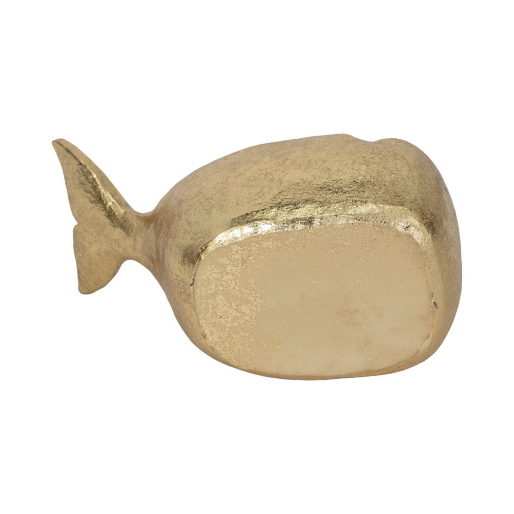 8" Whale Tabletop Decor Sculpture | Ocean Theme | Metallic Gold Polyresin