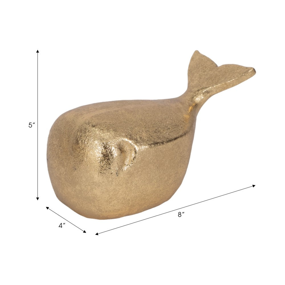 8" Whale Tabletop Decor Sculpture | Ocean Theme | Metallic Gold Polyresin