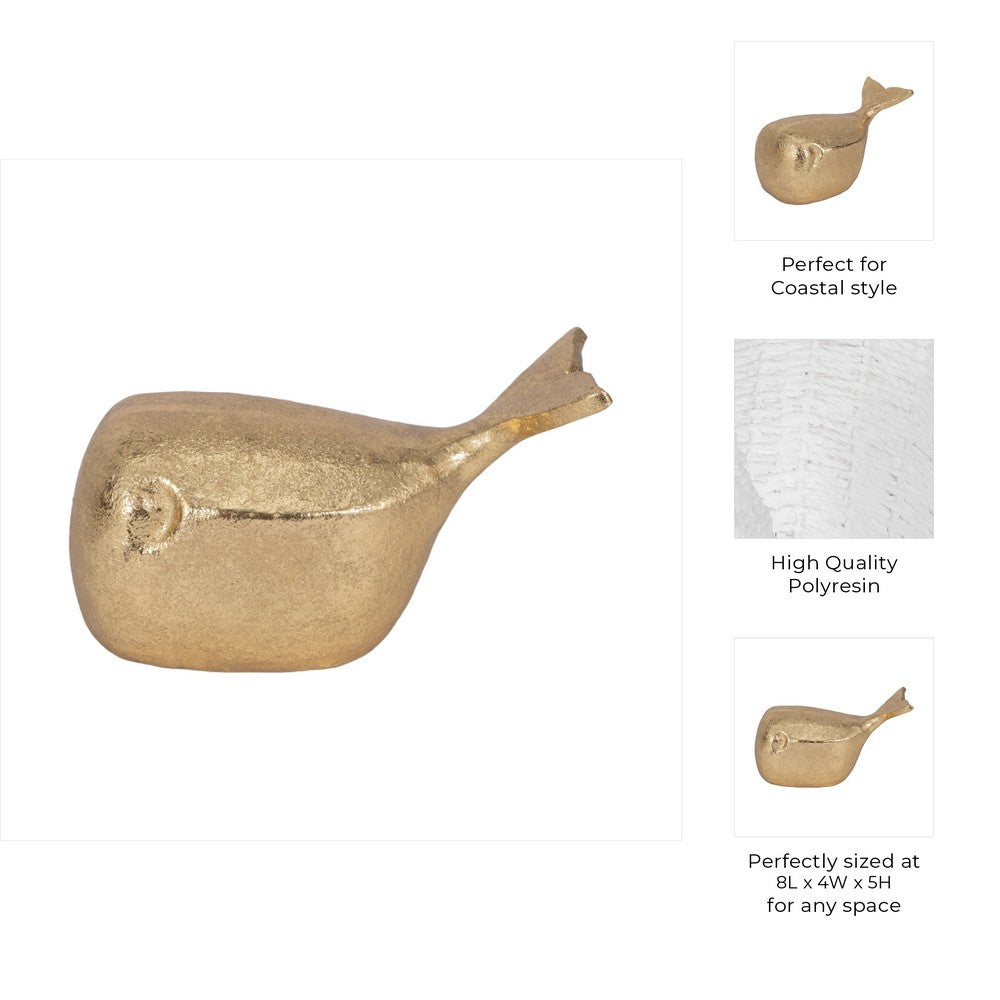8" Whale Tabletop Decor Sculpture | Ocean Theme | Metallic Gold Polyresin