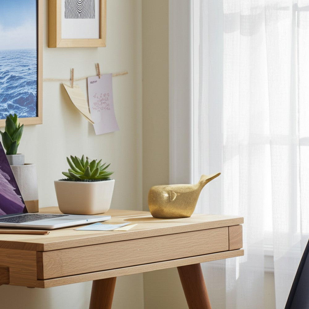 8" Whale Tabletop Decor Sculpture | Ocean Theme | Metallic Gold Polyresin