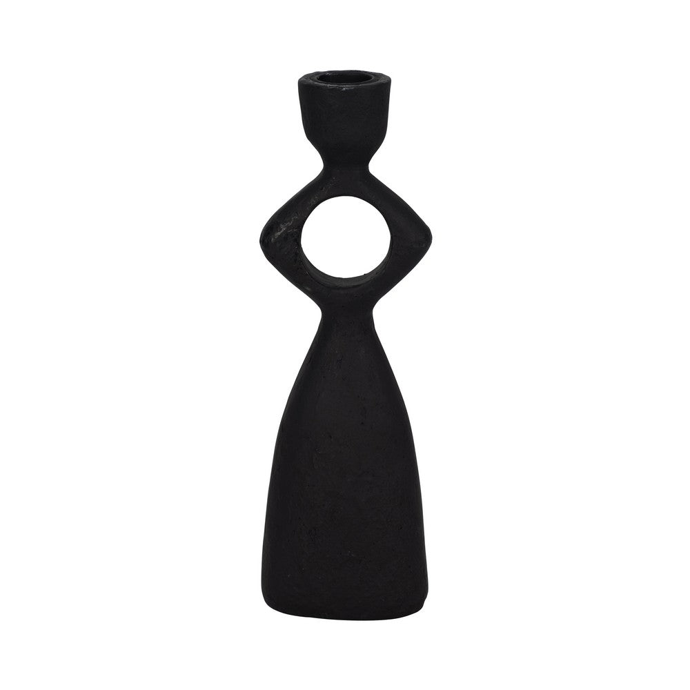 10" Taper Candle Holder | Round Open Cutout Center | Black Polyresin