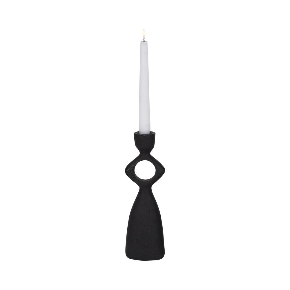 10" Taper Candle Holder | Round Open Cutout Center | Black Polyresin