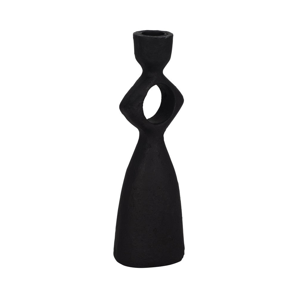 10" Taper Candle Holder | Round Open Cutout Center | Black Polyresin