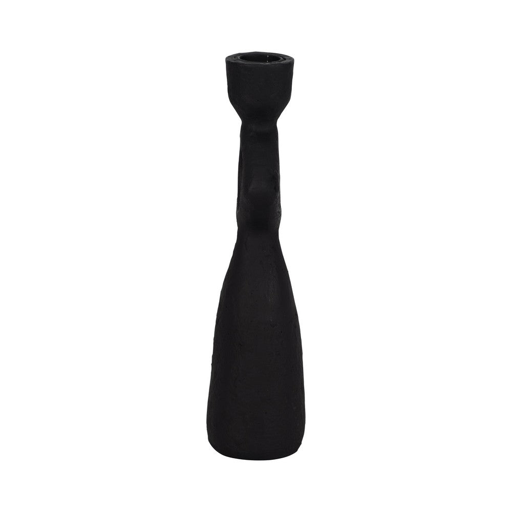 10" Taper Candle Holder | Round Open Cutout Center | Black Polyresin