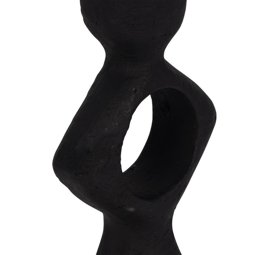 10" Taper Candle Holder | Round Open Cutout Center | Black Polyresin