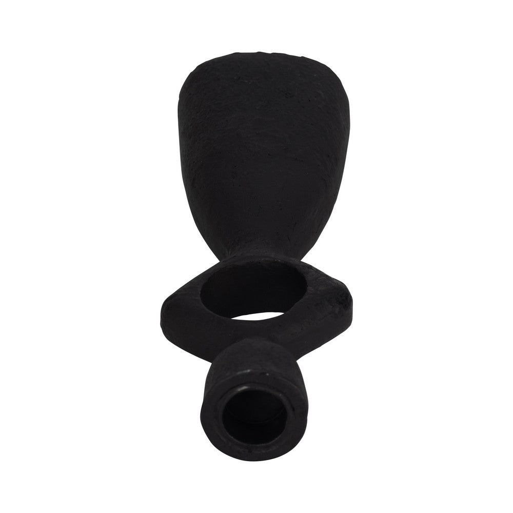 10" Taper Candle Holder | Round Open Cutout Center | Black Polyresin