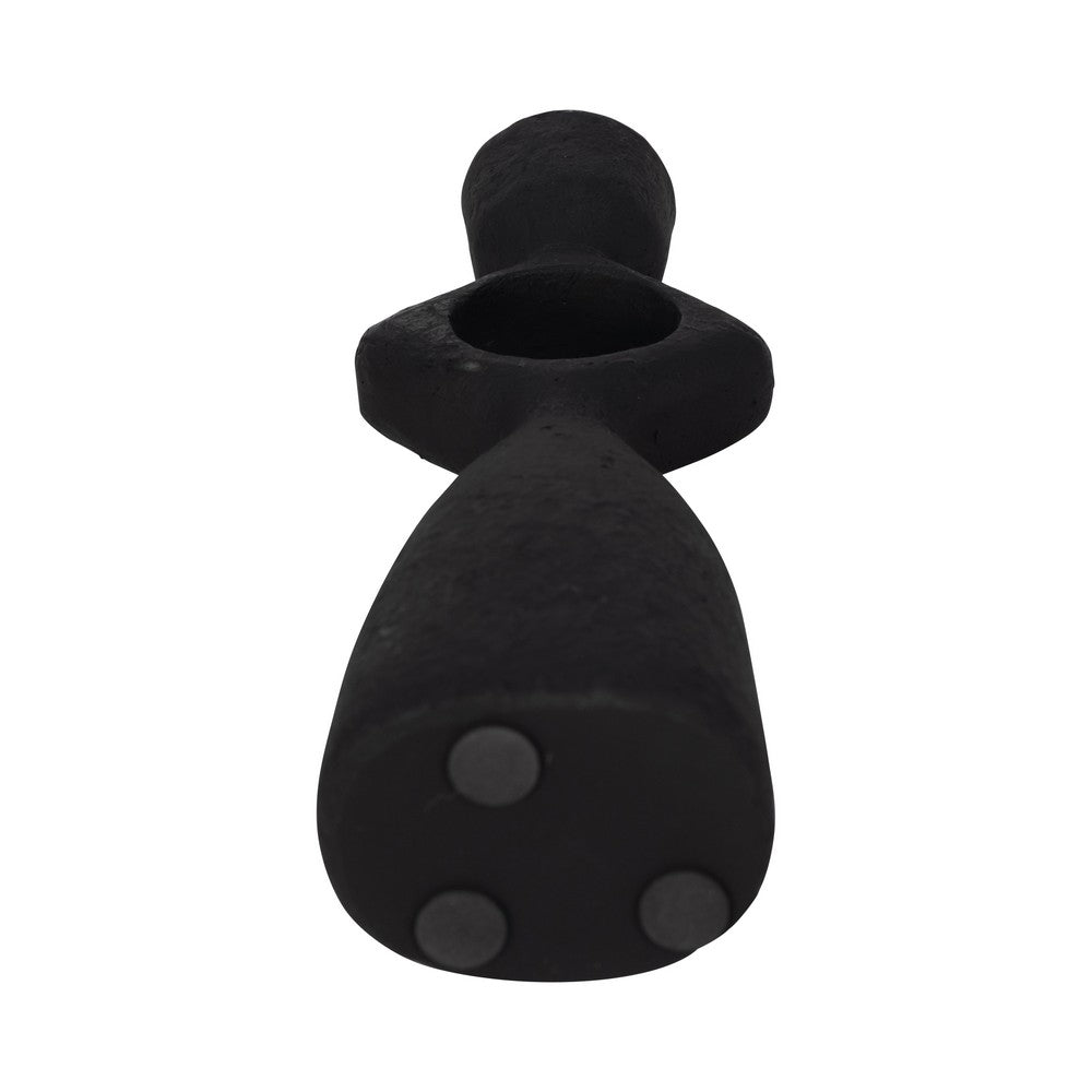 10" Taper Candle Holder | Round Open Cutout Center | Black Polyresin