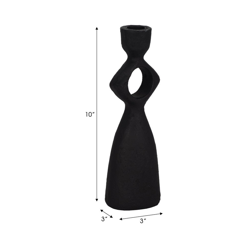 10" Taper Candle Holder | Round Open Cutout Center | Black Polyresin