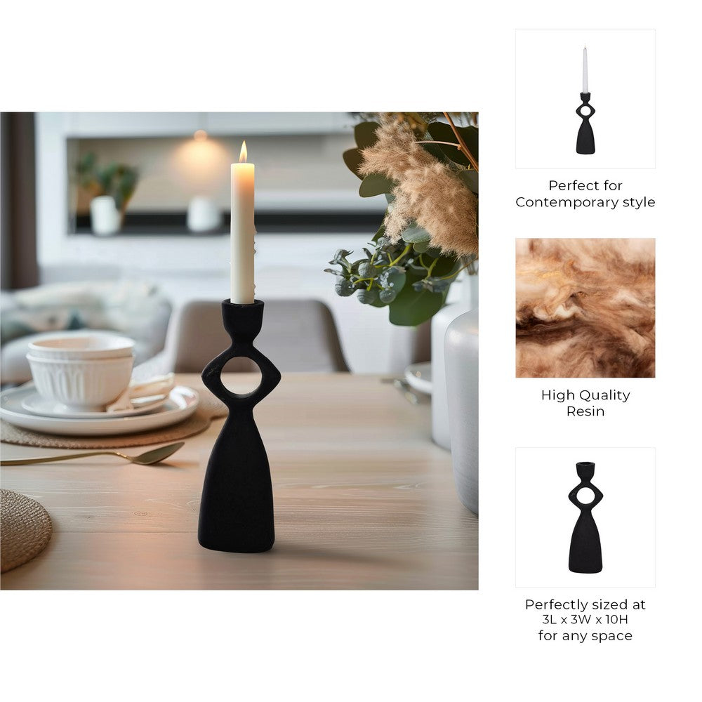 10" Taper Candle Holder | Round Open Cutout Center | Black Polyresin