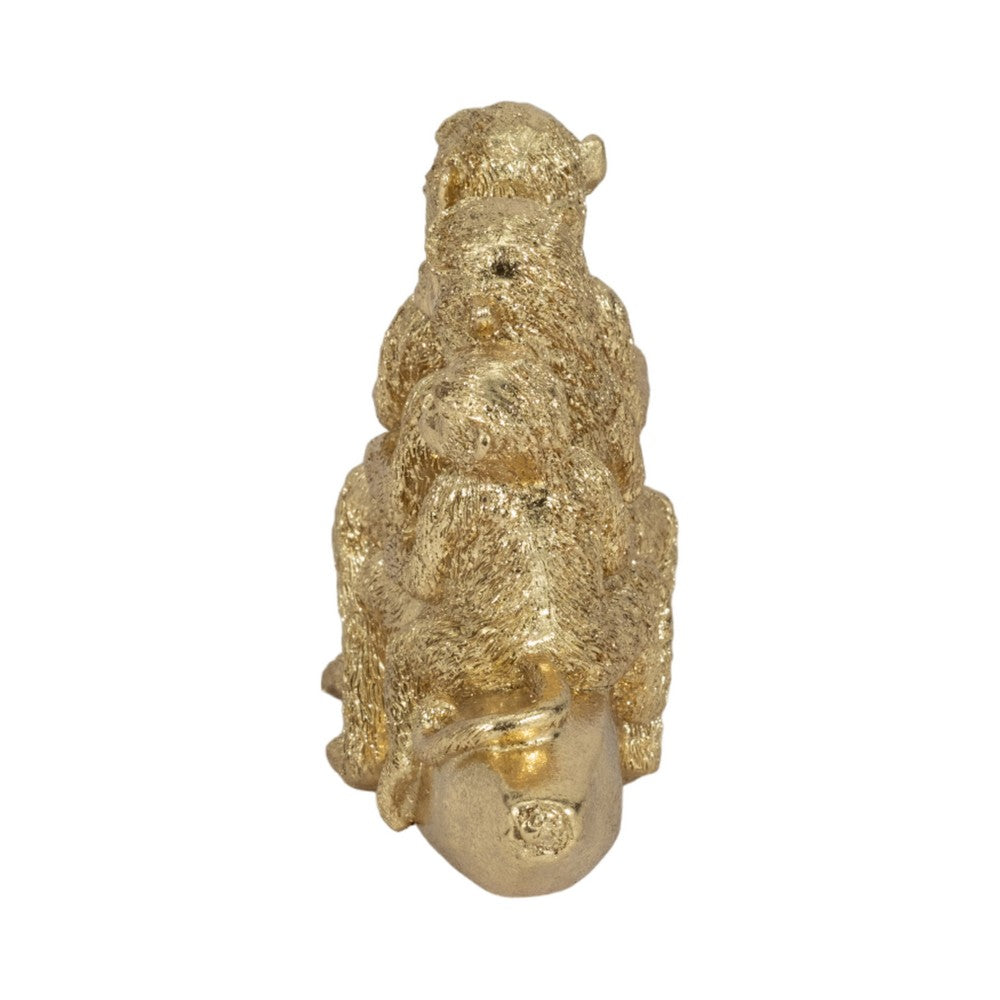 Decorative Three Monkeys on Banana Accent | 8" | Metallic Gold Polyresin