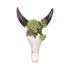 Decorative Wall Sculpture w Succulents | Faux Bull Skull | 18" Ivory