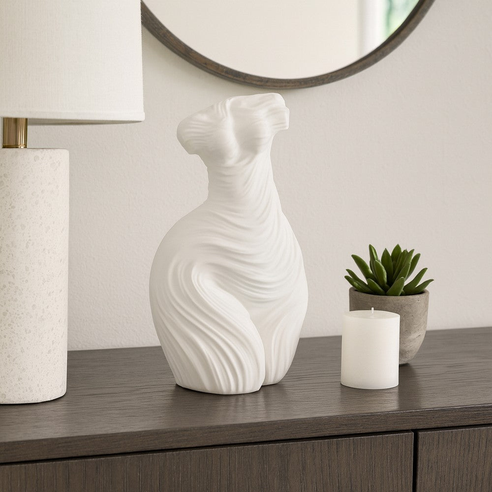 Abstract Female Torso Sculpture | Curved Textured 11" White Polyresin