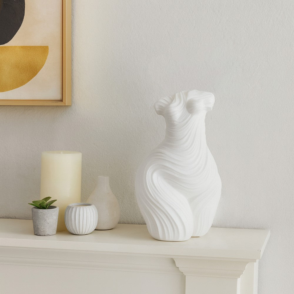 Abstract Female Torso Sculpture | Curved Textured 11" White Polyresin