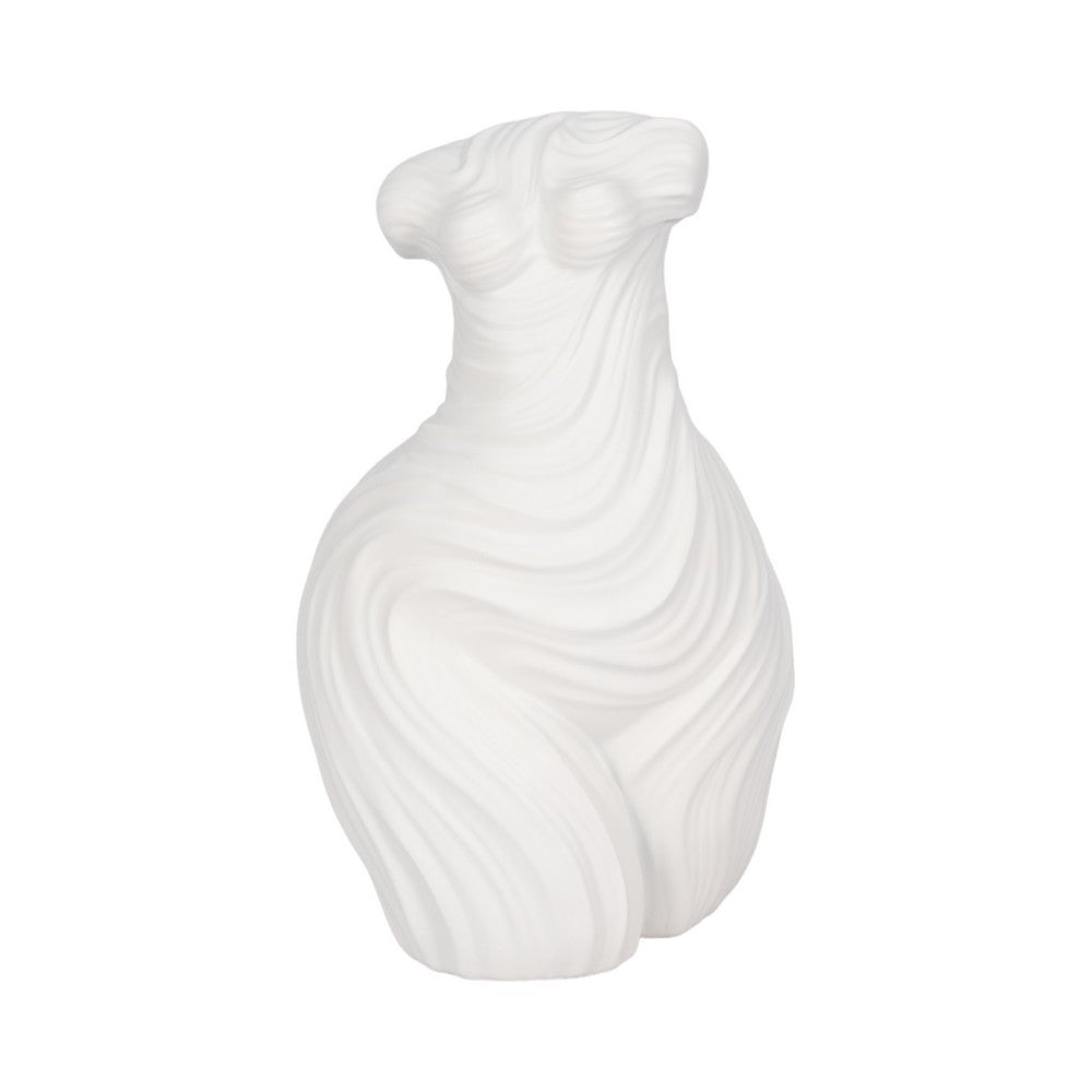Abstract Female Torso Sculpture | Curved Textured 11" White Polyresin