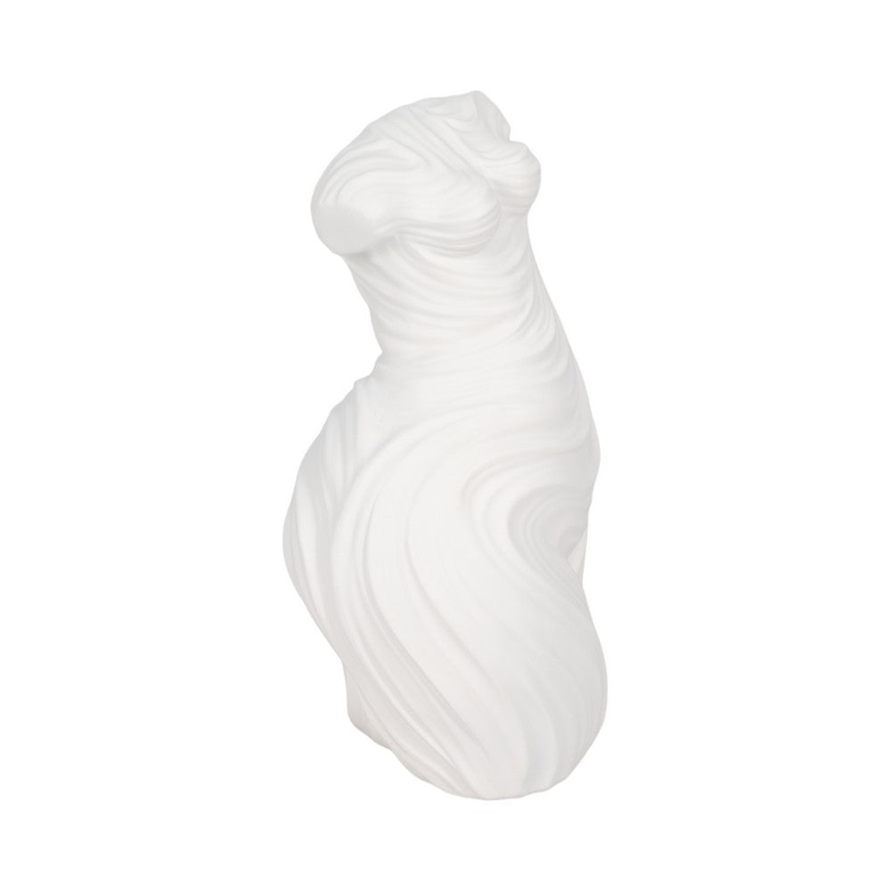 Abstract Female Torso Sculpture | Curved Textured 11" White Polyresin
