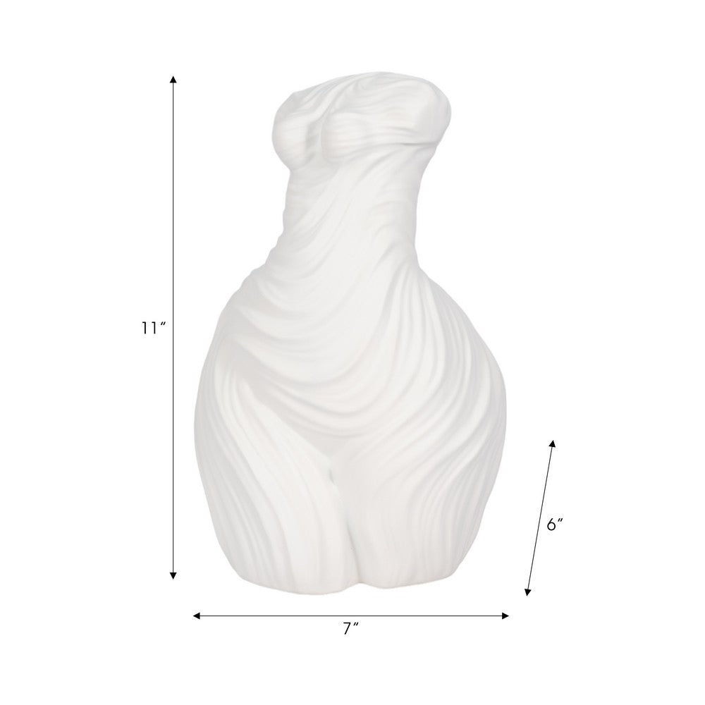 Abstract Female Torso Sculpture | Curved Textured 11" White Polyresin