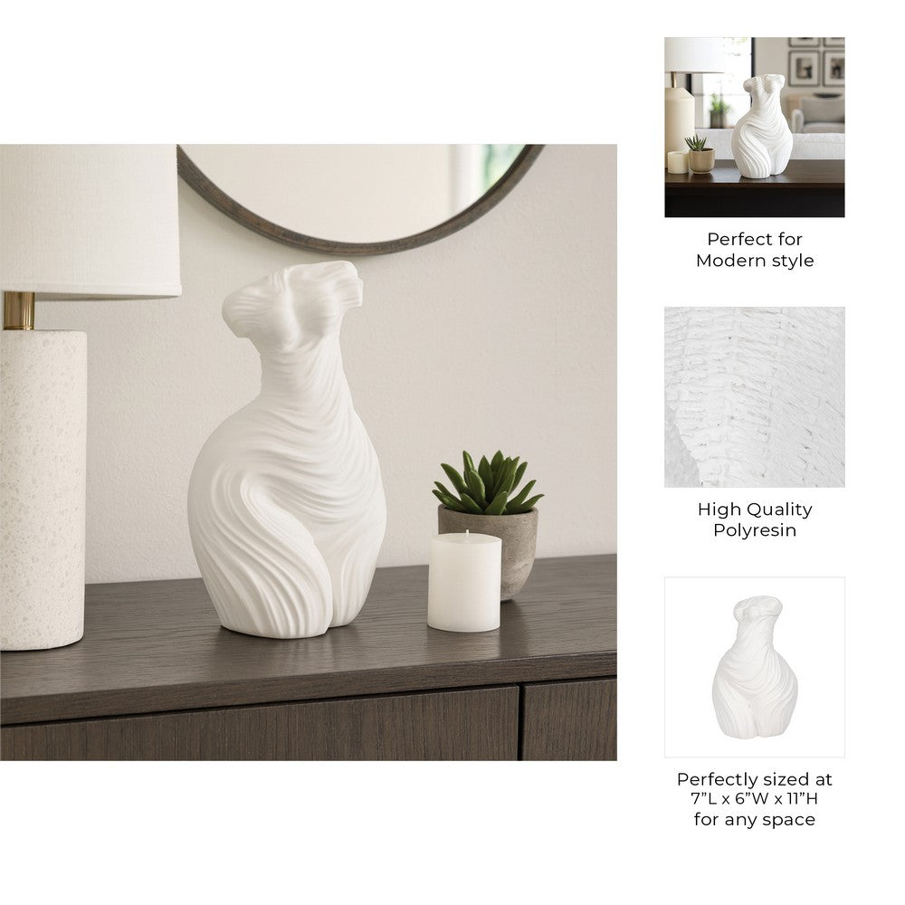 Abstract Female Torso Sculpture | Curved Textured 11" White Polyresin