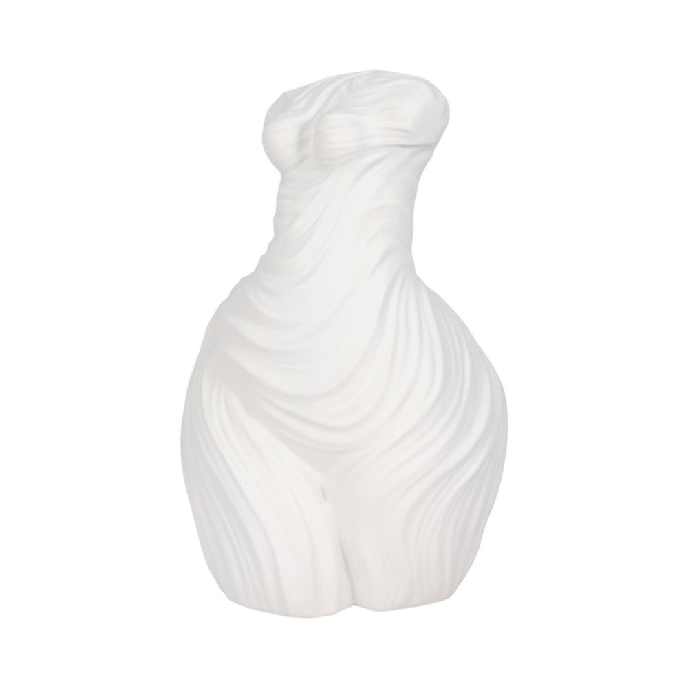 Abstract Female Torso Sculpture | Curved Textured 11" White Polyresin