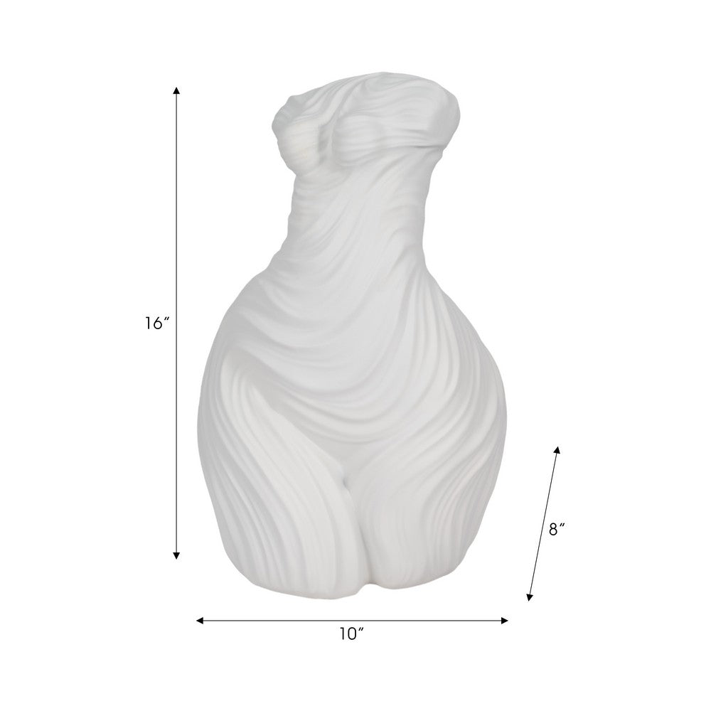 Abstract Female Torso Sculpture | Classical Fine Textured 16" White Polyresin