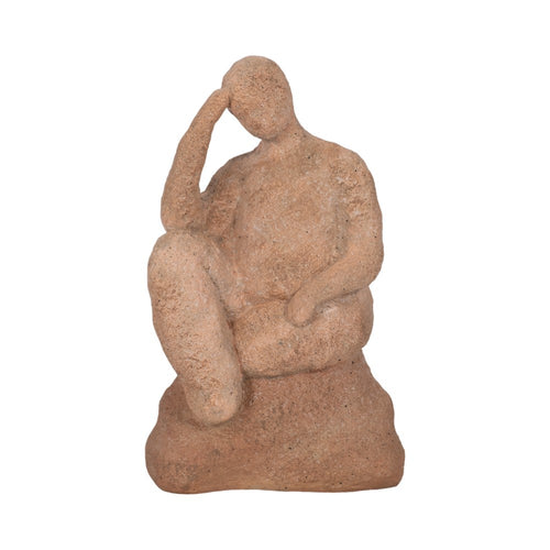 Decorative Contemplative Man on Rock Statuette | 8" Terracotta Red Resin