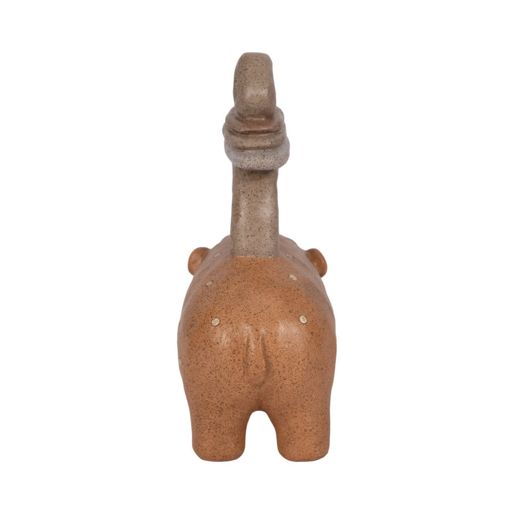 Decorative Sculpture | Abstract Hippo with Stacked Stones | Tan Brown 8"