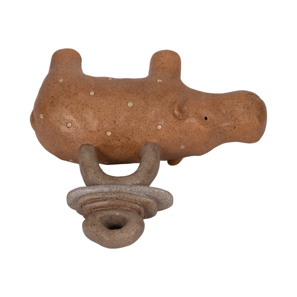 Decorative Sculpture | Abstract Hippo with Stacked Stones | Tan Brown 8"