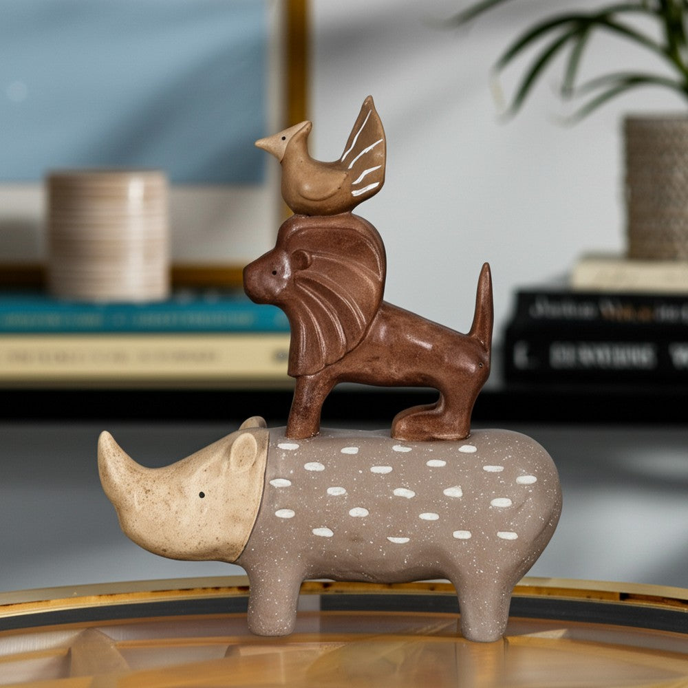 Decorative Animal Pyramid Figurine | Hand Painted Tan Brown | 9"