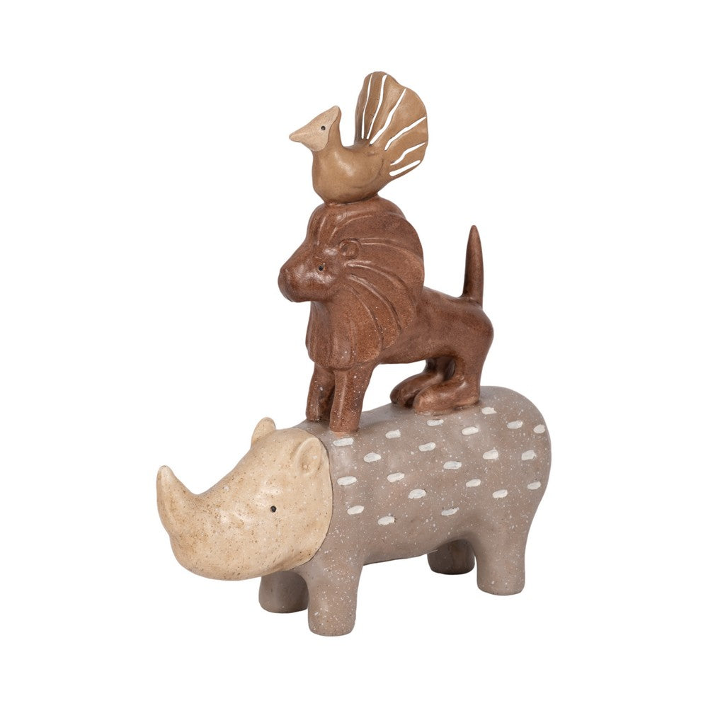 Decorative Animal Pyramid Figurine | Hand Painted Tan Brown | 9"