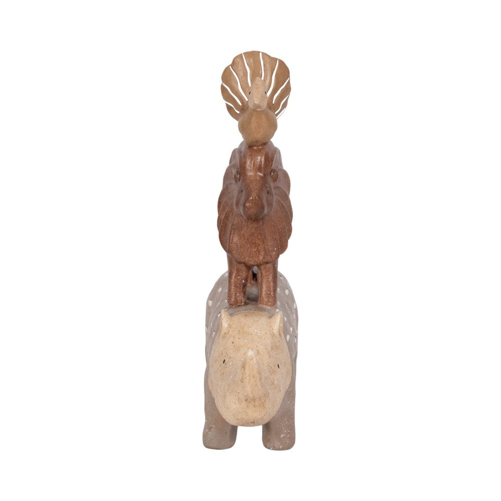 Decorative Animal Pyramid Figurine | Hand Painted Tan Brown | 9"