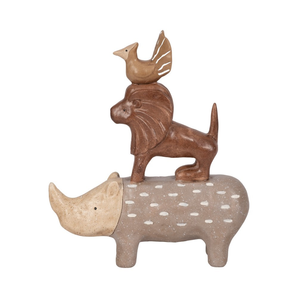 Decorative Animal Pyramid Figurine | Hand Painted Tan Brown | 9"