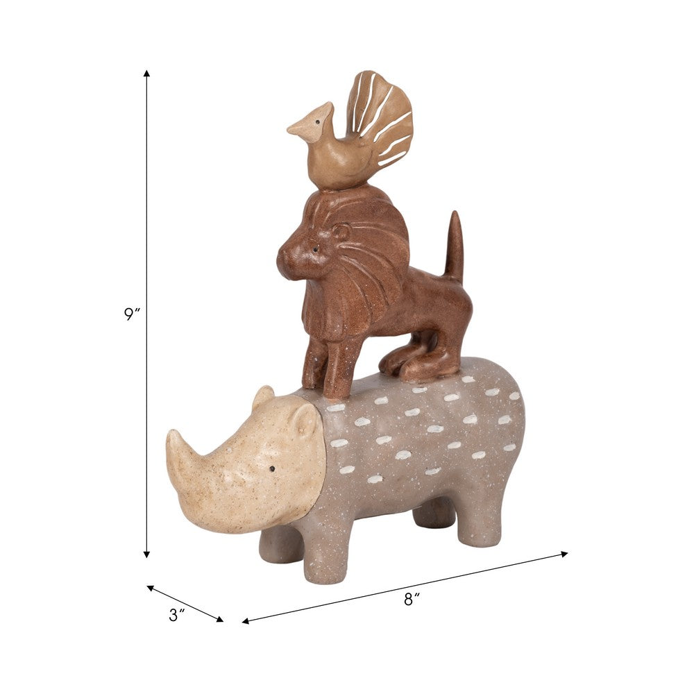 Decorative Animal Pyramid Figurine | Hand Painted Tan Brown | 9"