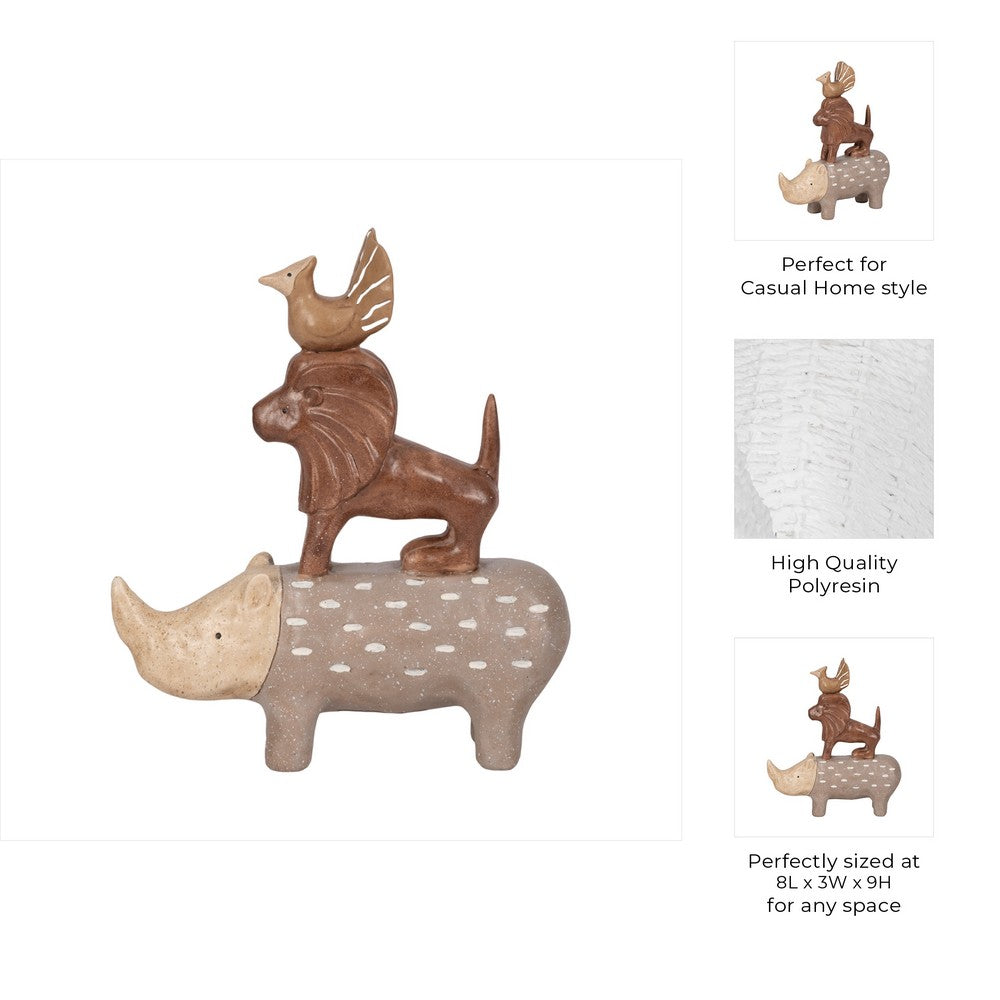Decorative Animal Pyramid Figurine | Hand Painted Tan Brown | 9"