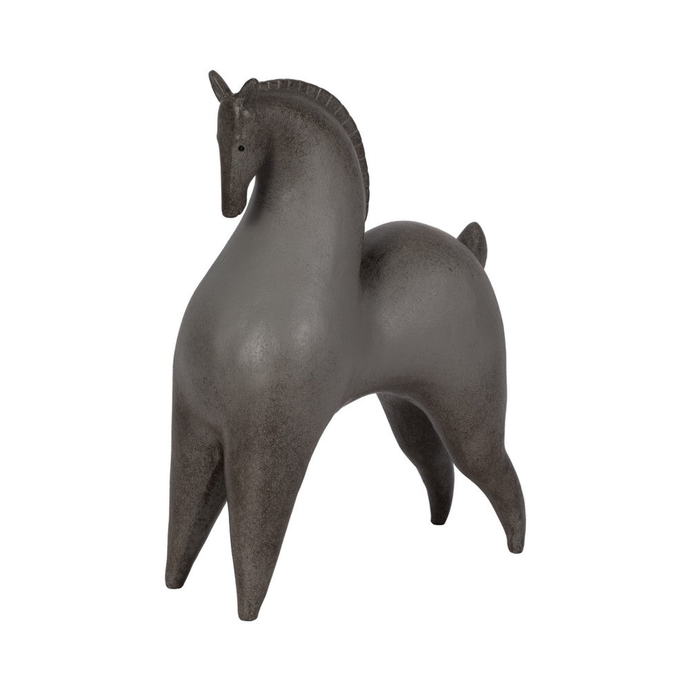 Curved Horse Figurine | Abstract Art Style | Dark Gray Polyresin 12"