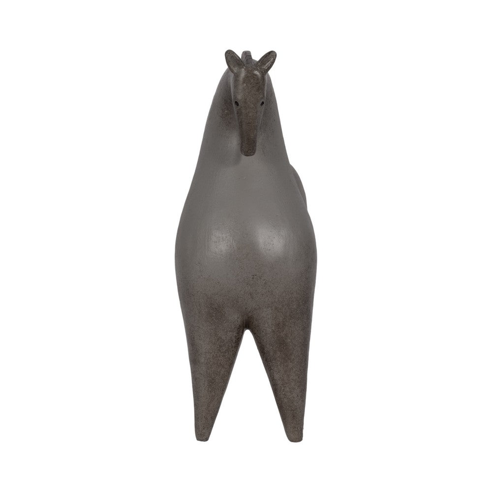 Curved Horse Figurine | Abstract Art Style | Dark Gray Polyresin 12"