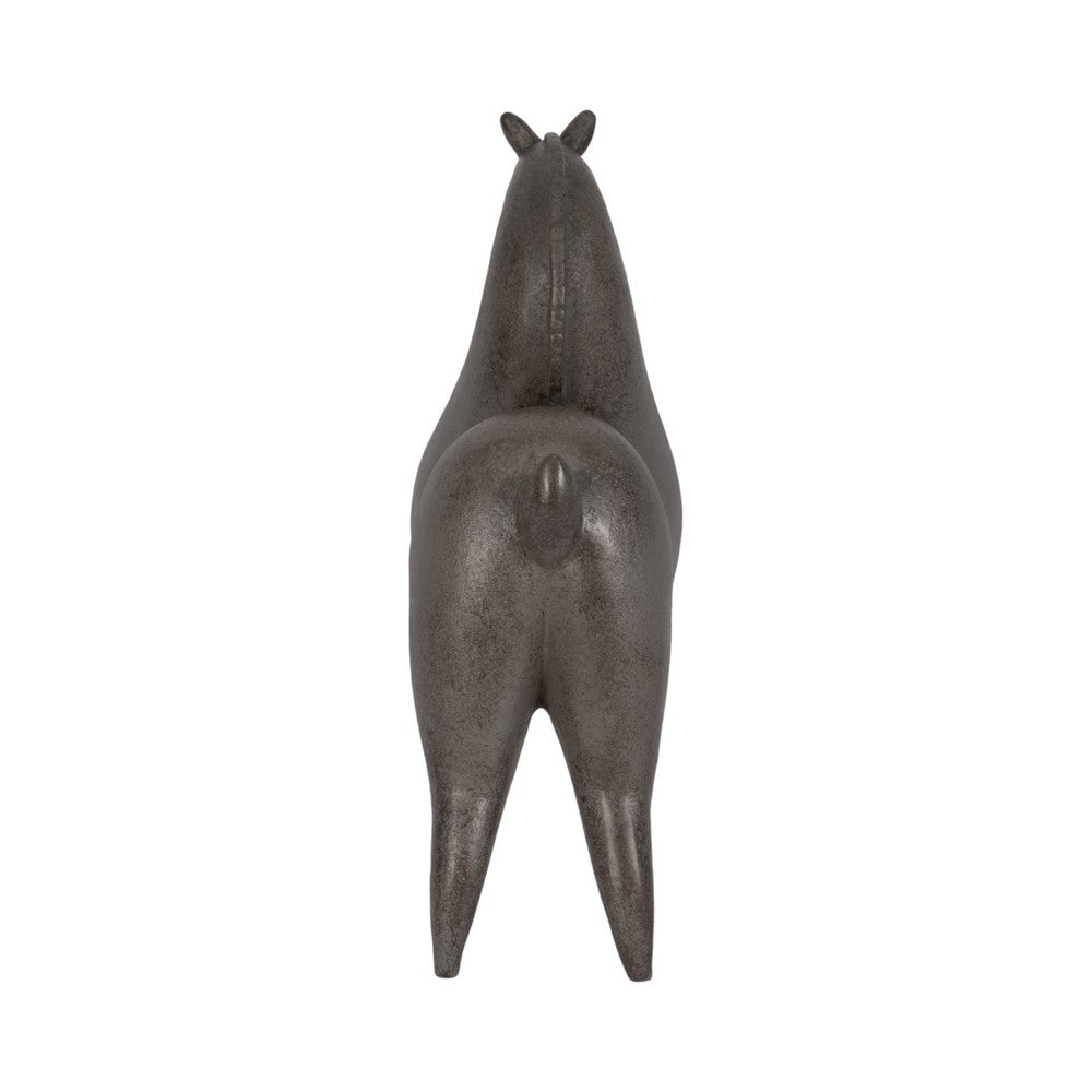 Curved Horse Figurine | Abstract Art Style | Dark Gray Polyresin 12"
