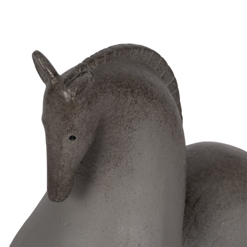 Curved Horse Figurine | Abstract Art Style | Dark Gray Polyresin 12"