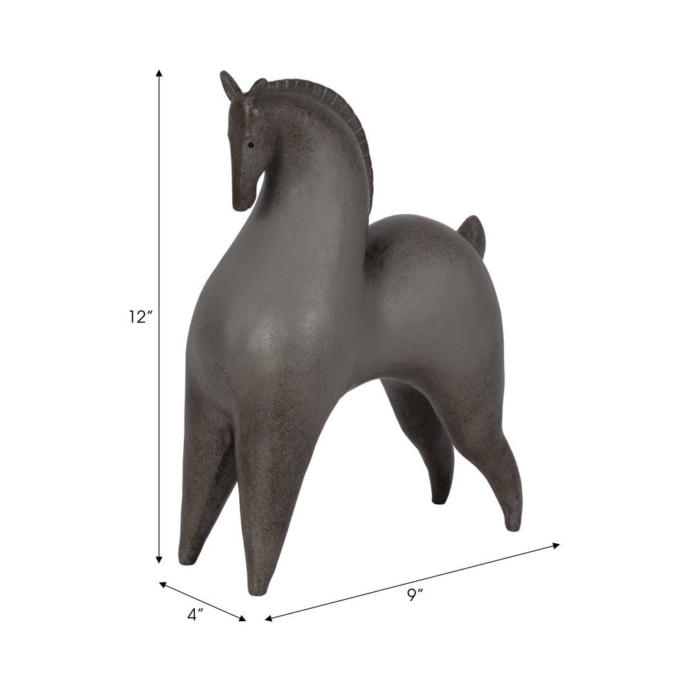 Curved Horse Figurine | Abstract Art Style | Dark Gray Polyresin 12"