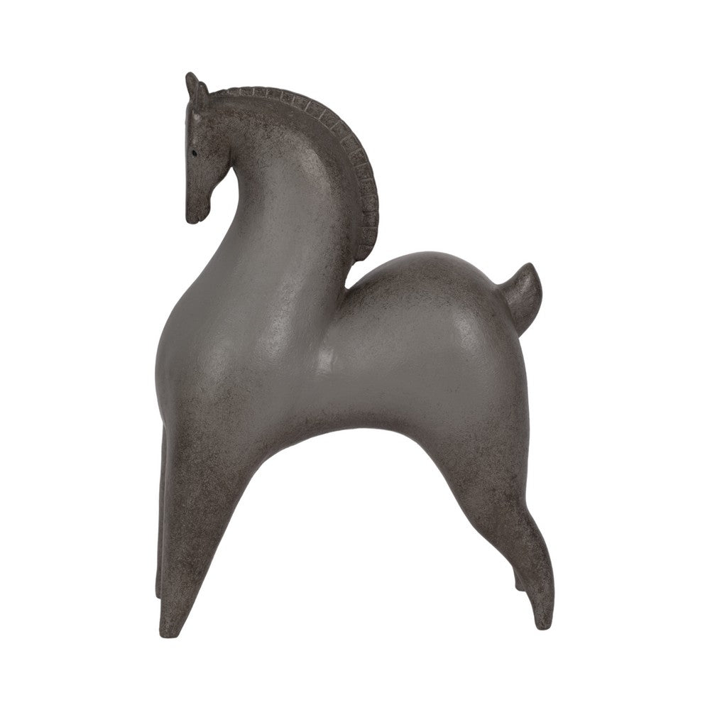 Curved Horse Figurine | Abstract Art Style | Dark Gray Polyresin 12"