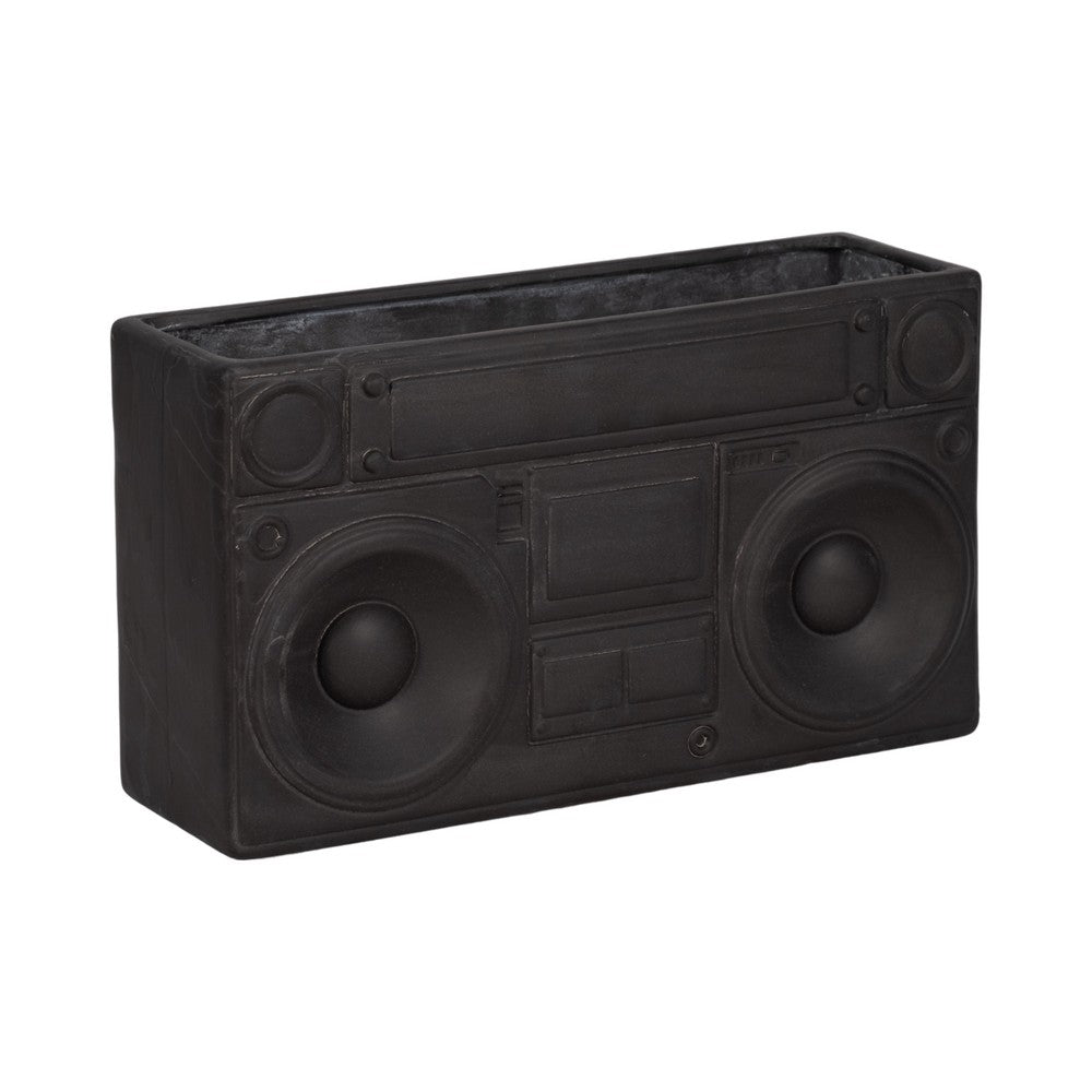 Decorative Planter | 13" Retro Stereo Design | Rustic Stoneware Gray