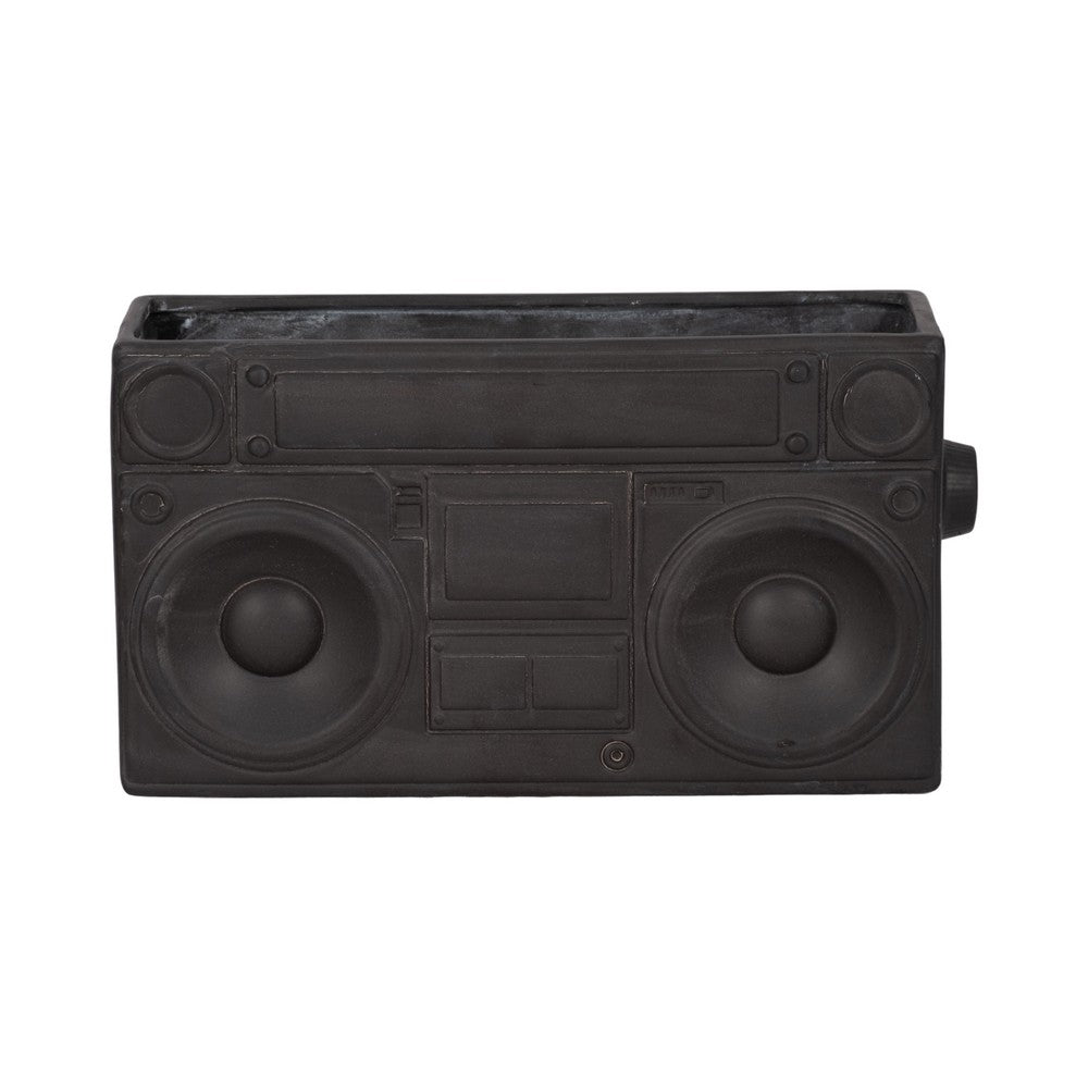 Decorative Planter | 13" Retro Stereo Design | Rustic Stoneware Gray