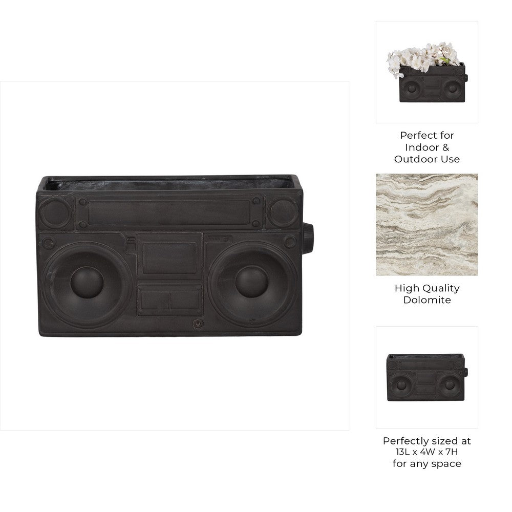 Decorative Planter | 13" Retro Stereo Design | Rustic Stoneware Gray