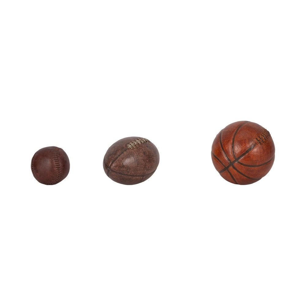 Decorative Sports Ball Accents Set of 3 | Basketball Football Baseball