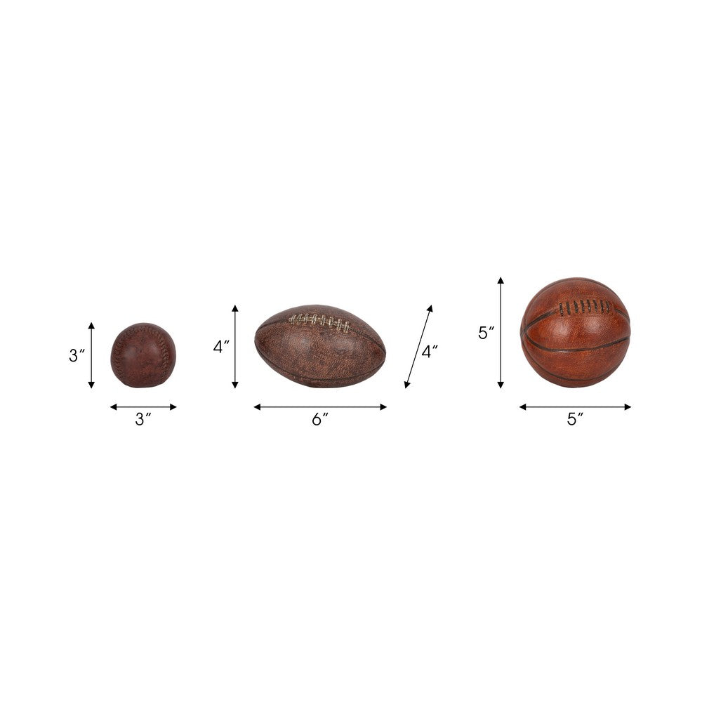 Decorative Sports Ball Accents Set of 3 | Basketball Football Baseball