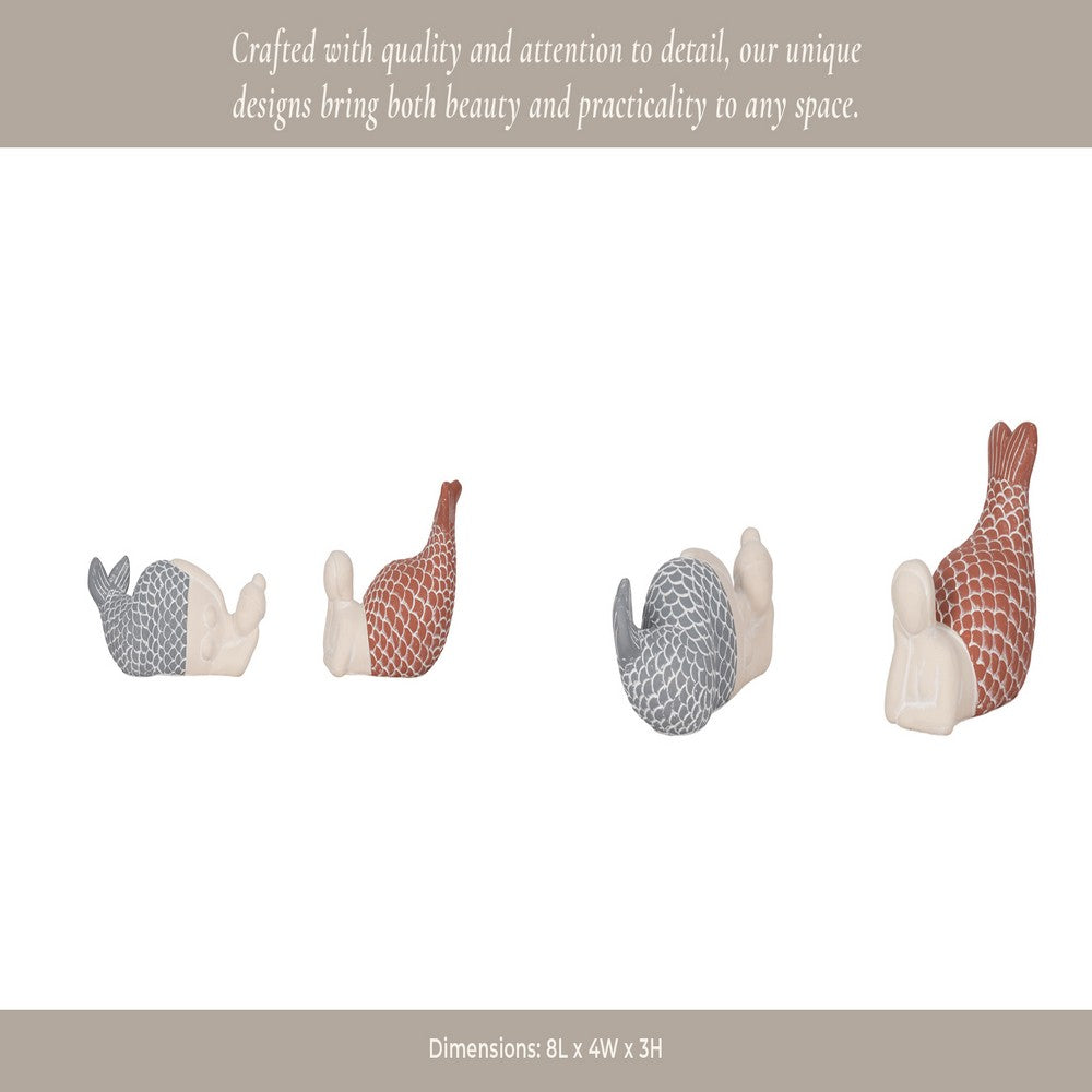 Svena Mermaid Figurines Set of 2 | Red-Blue Tails | White Cement 8 & 7"