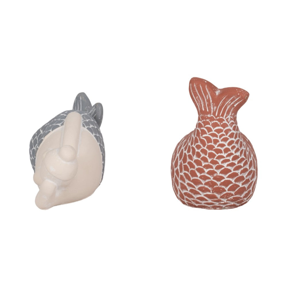 Svena Mermaid Figurines Set of 2 | Red-Blue Tails | White Cement 8 & 7"